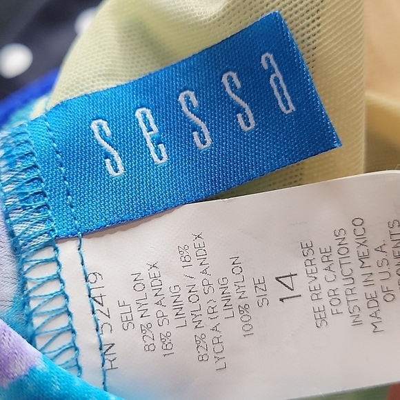 Sessa Turquoise blue & purple floral print one piece Swimsuit Strappy Back 14 - Picture 5 of 11